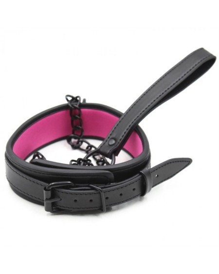 Collier + Laisse Noir - Rose