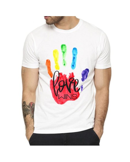 T-shirt blanc avec main Rainbow