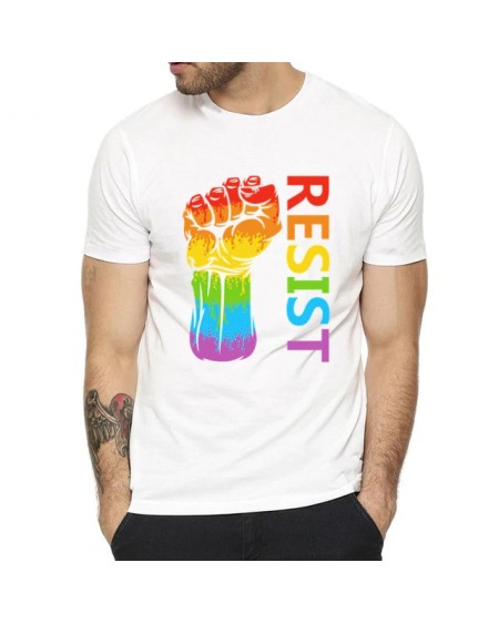 T-shirt Resist Rainbow Blanc