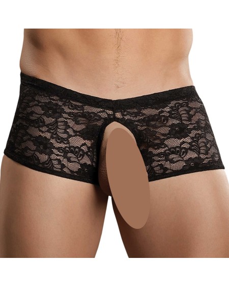Boxer Bottomless en dentelle Crocthless Noir